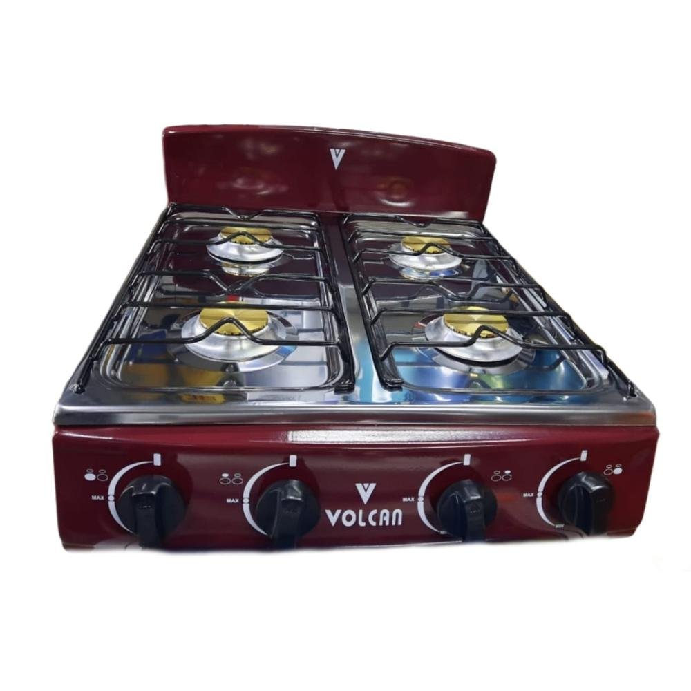 Estufa de Mesa VOLCAN de Gas | 4 Hornillas | BRONCE | color Vino Tinto