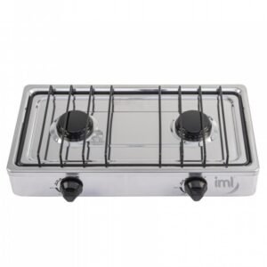 Estufa de Mesa IML a Gas| 2 Hornillas | Cuerpo y Cubierta de Acero Inoxidable