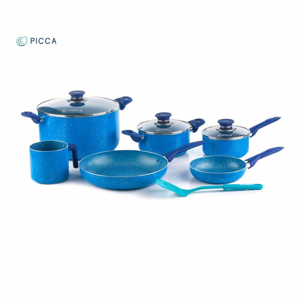 Batería de cocina PICCA 10 piezas | LAZIO Color Azul con Puntos Plateados