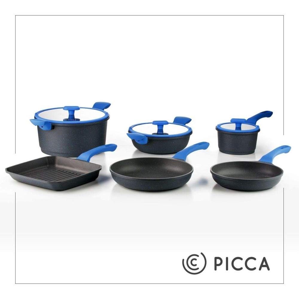 Bateria de cocina PICCA 9 piezas MARMOL | BELLAGIO Color gris con efecto Stone Azul