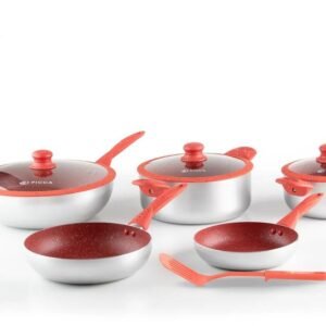 Batería de Cocina PICCA 9 Piezas | ROMA color ROJO Y PLATA