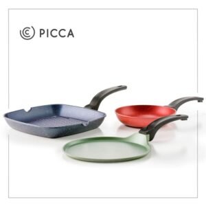 Juego de Sartenes PICCA Da Vinci | 3 Piezas 20, 26, 28cm | Mármol 4.0 mm de espesor | Rojo, Verd, Azul