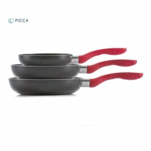 Juego De Sartenes PICCA Bari | 3 piezas 20, 26, 30cm | Marmol 4.0 mm de Espesor | Color Negro Stone Rojo