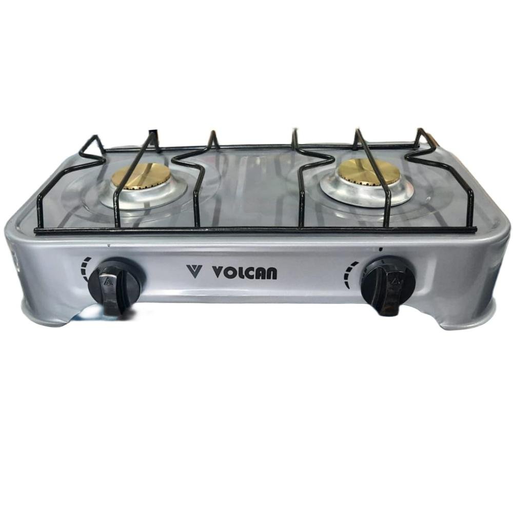 Estufa de Mesa VOLCAN de Gas | 2 Hornillas | BRONCE | Color Gris
