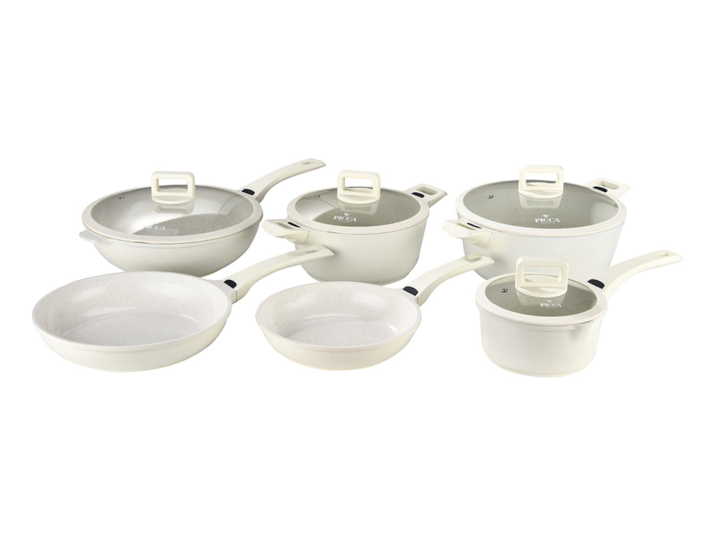 Bateria de Cocina PICCA 10 Piezas Antiadherente XYLAN Plus | TERMO SENSE Color Crema