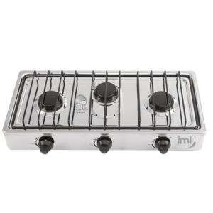 Estufa de Mesa IML a Gas | 3 Hornillas | Cuerpo y Cubierta de Acero Inoxidable
