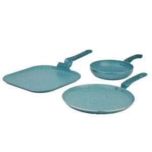 Juego de sartenes PICCA Multiple | Sarten 20 cm, Crepero/Panquequero 26 cm, Plancha 28 cm | Color Turquesa