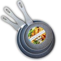 Juego de Sartenes PICCA Milan | 3 Piezas 20, 24, 28cm | Marml 4.0 mm de Espesor | Color Gris