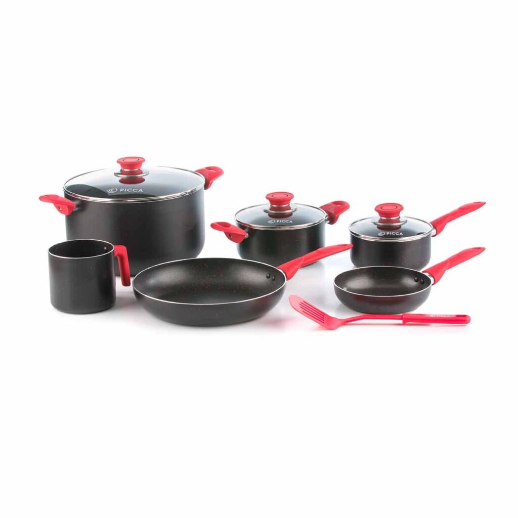 Batería de Cocina PICCA | 10 piezas | LAZIO | Color Negro con puntos rojos